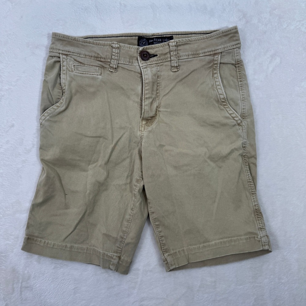 American Eagle Shorts Mens 26 Khaki Active Flex Chino 9 Inch Inseam Tan Twill